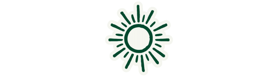 Logo of a stylized sun with rays.