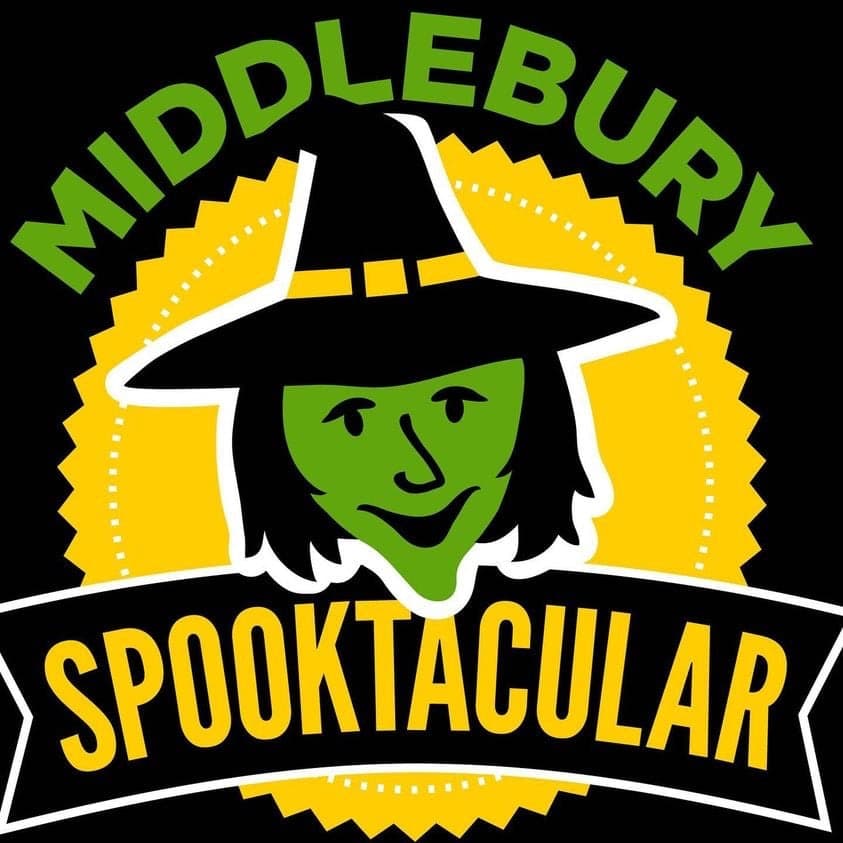 Logo featuring a green-faced witch with a black hat, surrounded by the words "Middlebury Spooktacular."