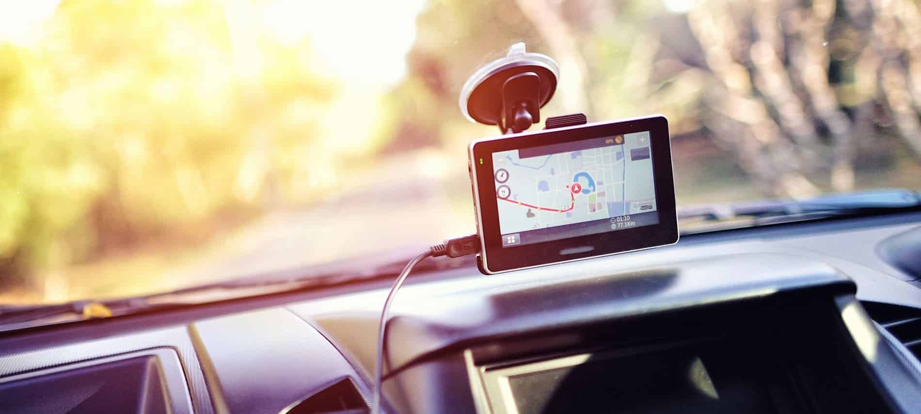 GPS in a car's windshield giving directions